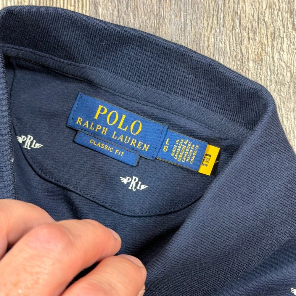 Polo Ralph Lauren Mens AOP Navy Blue Winged PRL Logo Classic Fit Shirt Large NWT